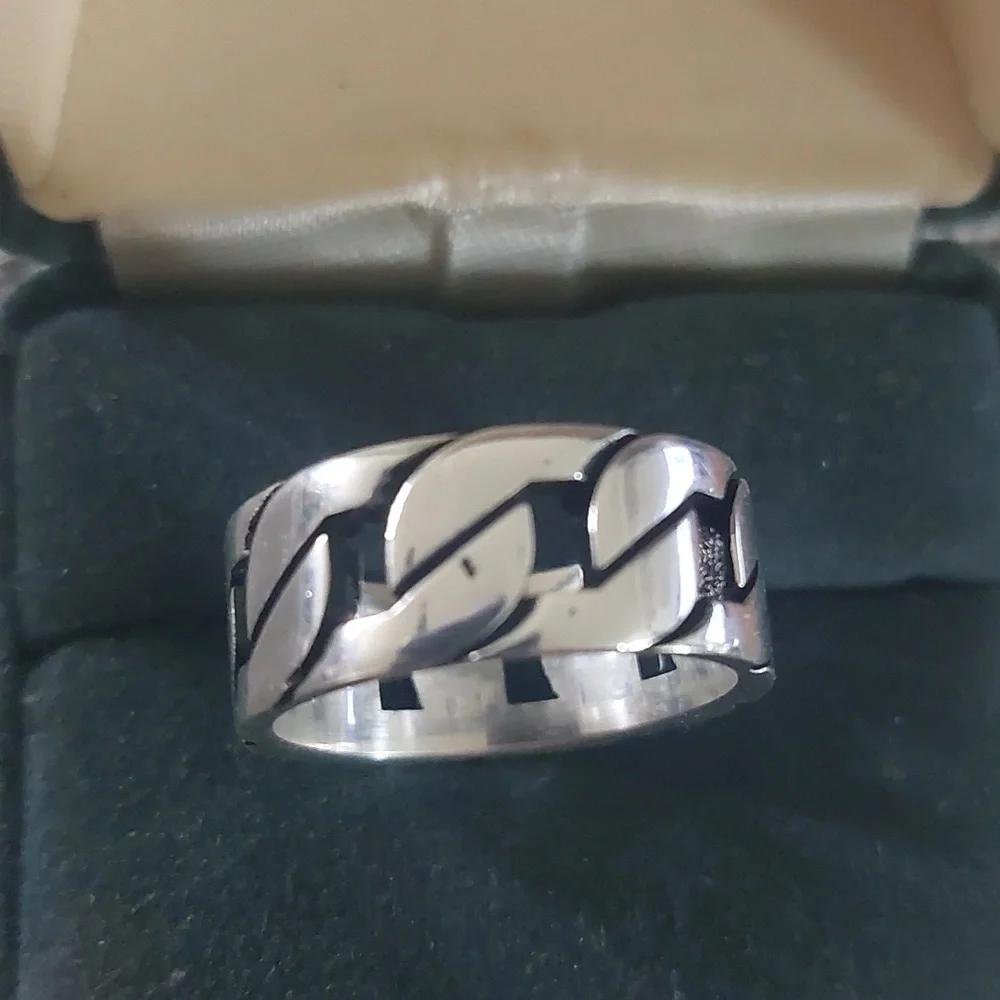 Sterling Silver Polished Cuban Link Band Ring Sz9